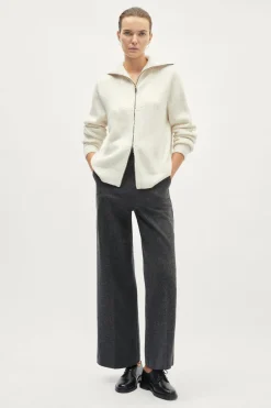 Cardigan a collo alto con zip in Lana Merino