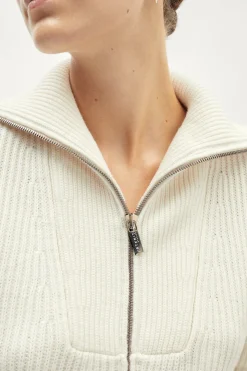 Cardigan a collo alto con zip in Lana Merino