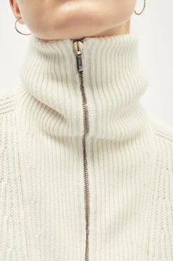Cardigan a collo alto con zip in Lana Merino
