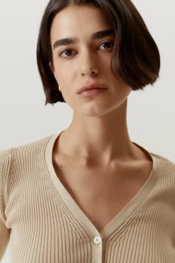 Cardigan a coste in Cotone Organico