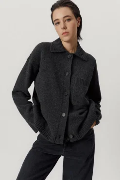 Giacca con Collo Polo in Lana Cardata