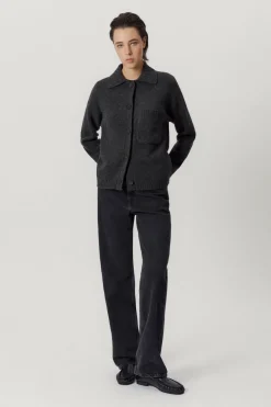 Giacca con Collo Polo in Lana Cardata