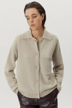 Giacca con Collo Polo in Lana Cardata