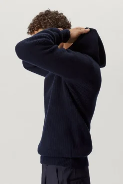 Maglia con Cappuccio a Coste in Lana Cardata