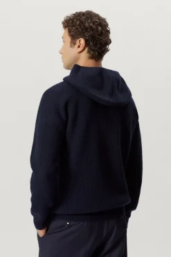 Maglia con Cappuccio a Coste in Lana Cardata