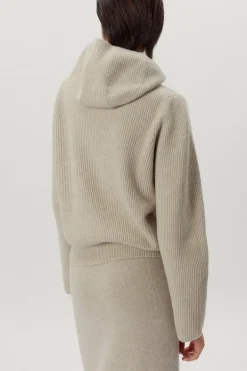 Maglia con Cappuccio a Coste in Lana Cardata