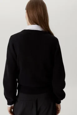 Maglia Crop con Scollo a "V" in Lana Merino