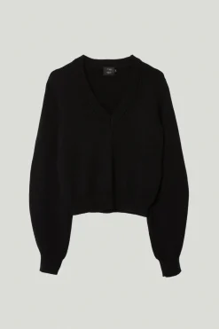 Maglia Crop con Scollo a "V" in Lana Merino