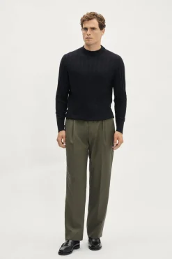 Maglia Mock-Neck a Coste in Lana Ultrasoft