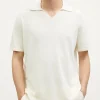 Polo con Scollo a V in Lino Cotone