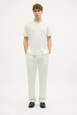 Polo con Scollo a V in Lino Cotone