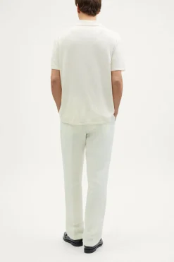 Polo con Scollo a V in Lino Cotone