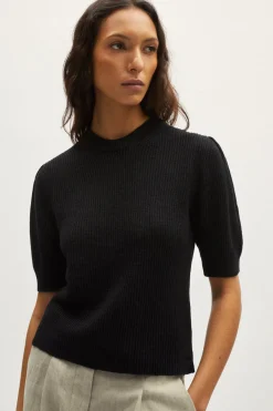T-Shirt a Coste in Lino Cotone con Pinces