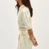 T-Shirt a Coste in Lino Cotone con Pinces