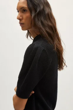 T-Shirt a Coste in Lino Cotone con Pinces