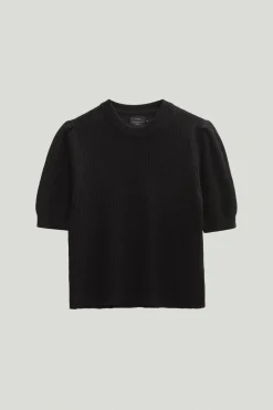 T-Shirt a Coste in Lino Cotone con Pinces